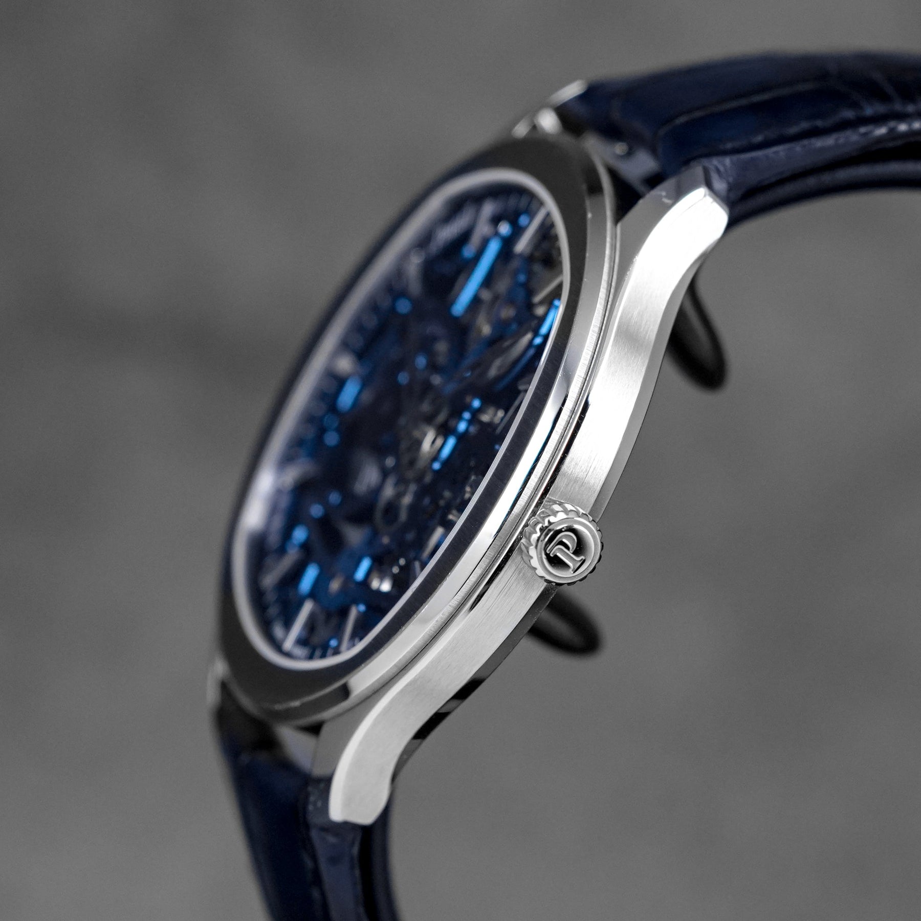 POLO SKELETON BLUE DIAL LEATHER STRAP (UNDATED)