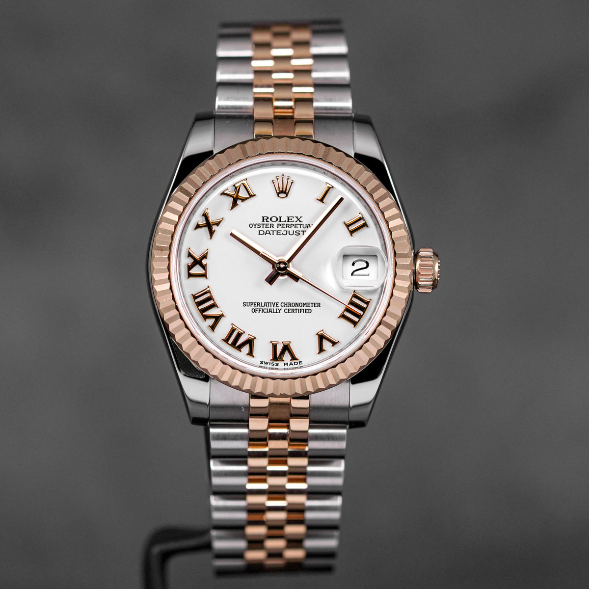 DATEJUST 31MM TWOTONE ROSEGOLD WHITE ROMAN DIAL (2014)