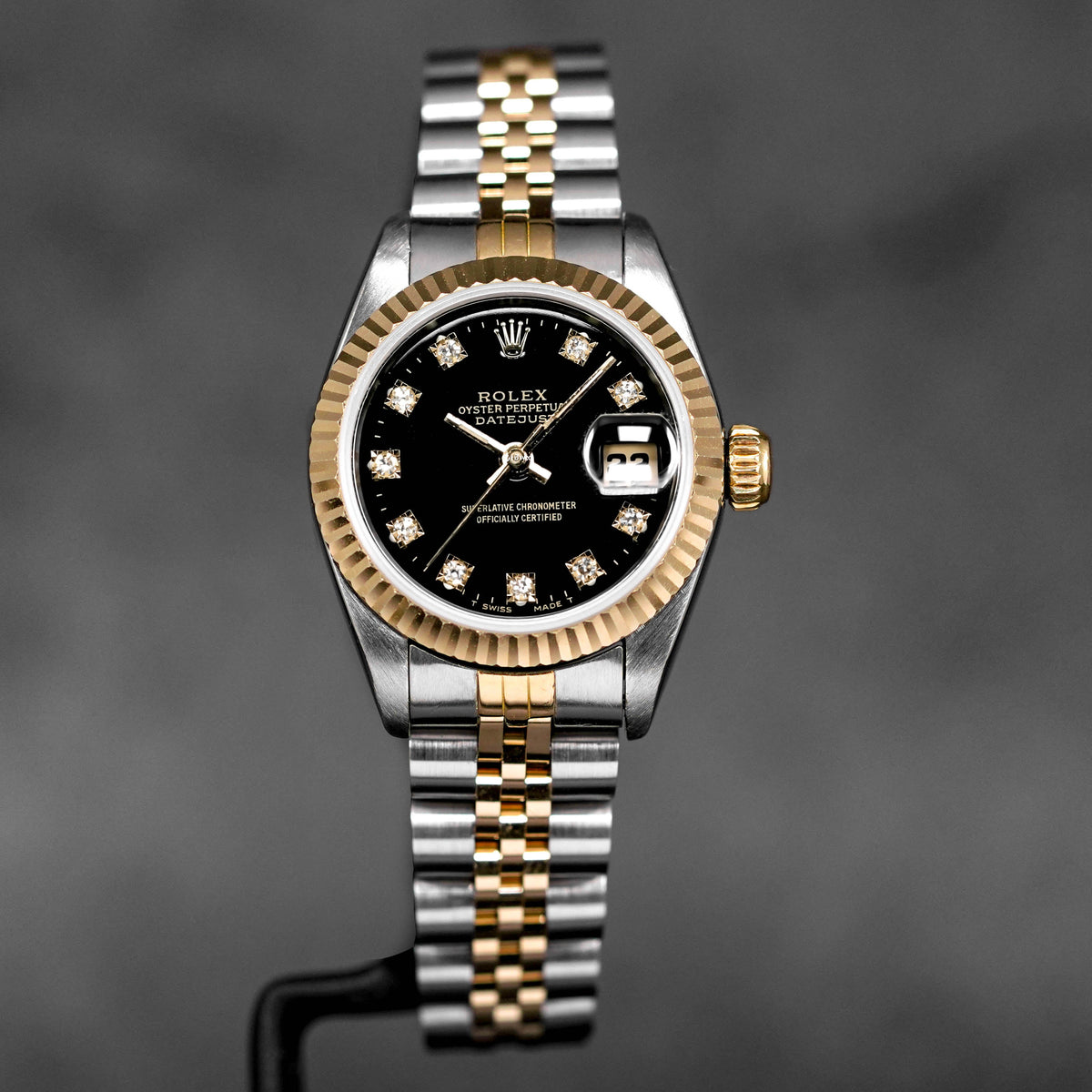DATEJUST 26MM TWOTONE YELLOWGOLD BLACK DIAMOND DIAL (WATCH ONLY)