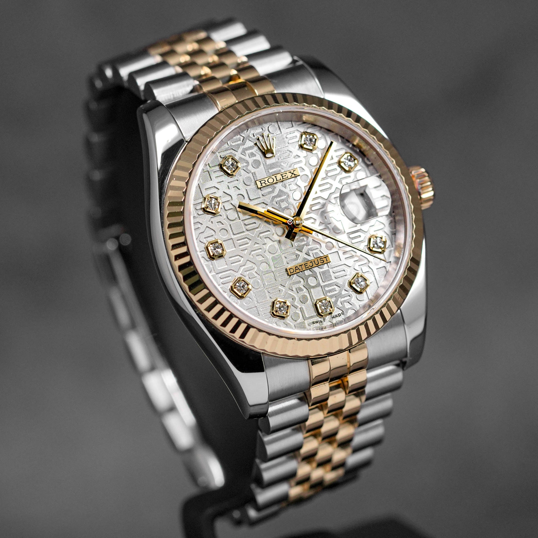 DATEJUST 36MM TWOTONE YELLOWGOLD COMPUTERIZED SILVER DIAMOND DIAL (2005)