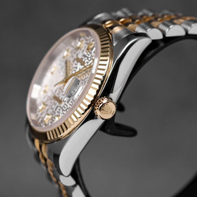 DATEJUST 36MM TWOTONE YELLOWGOLD COMPUTERIZED SILVER DIAMOND DIAL (2005)