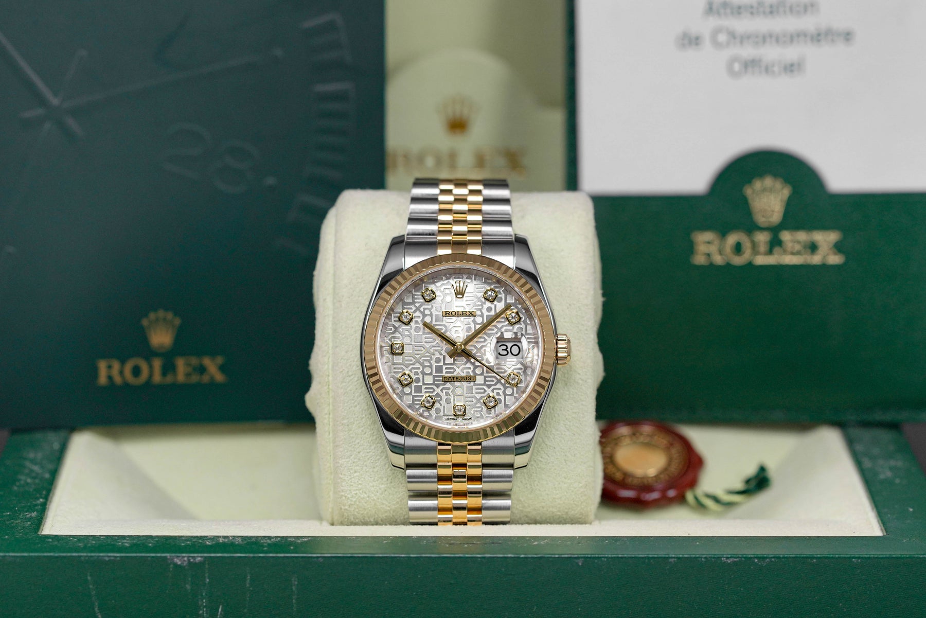 DATEJUST 36MM TWOTONE YELLOWGOLD COMPUTERIZED SILVER DIAMOND DIAL (2005)