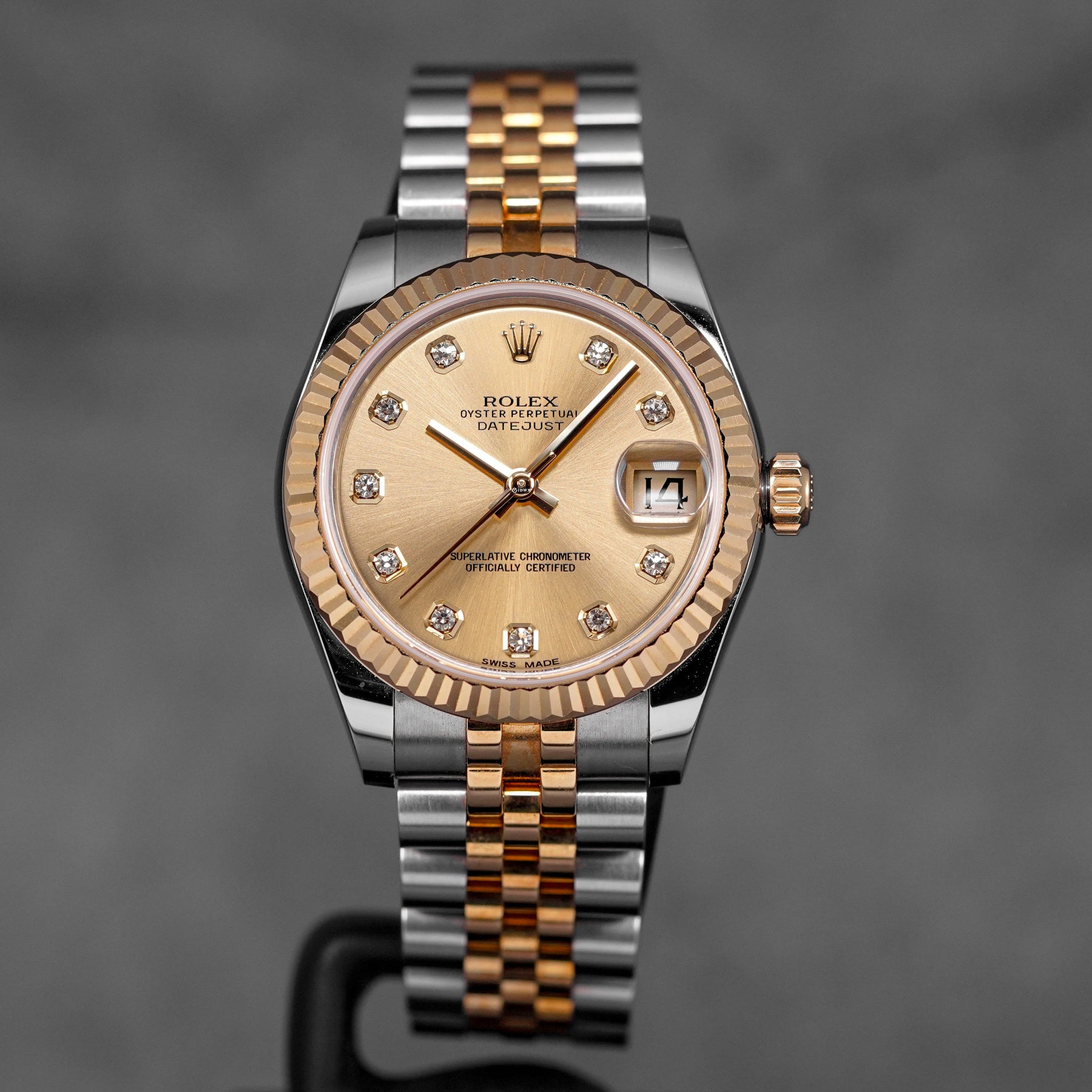 DATEJUST 31MM TWOTONE YELLOWGOLD CHAMPAGNE DIAMOND DIAL (2016)