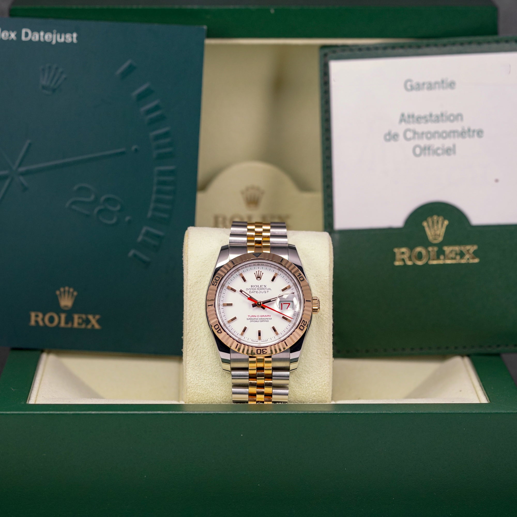 DATEJUST 36MM TWOTONE ROSEGOLD TURN-O-GRAPH WHITE DIAL (AFTERMARKET BRACELET) (2006)