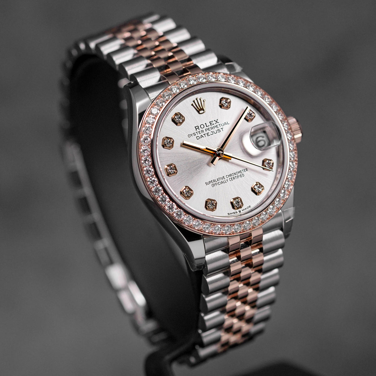 DATEJUST 31MM TWOTONE ROSEGOLD SILVER DIAMOND DIAL DIAMOND BEZEL (2024)