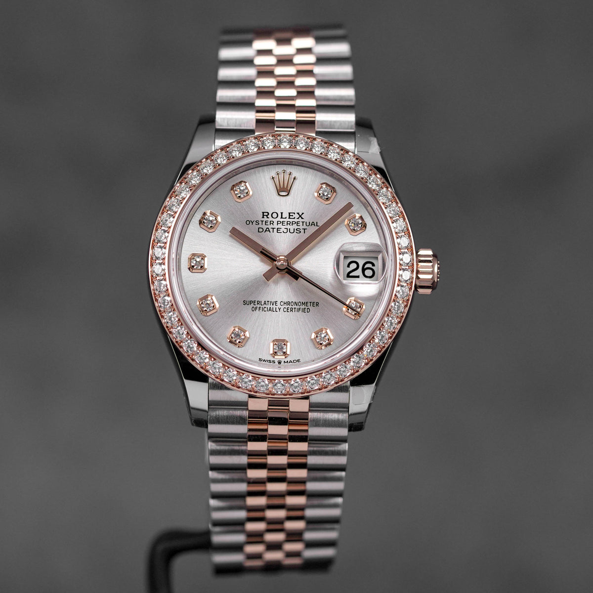 DATEJUST 31MM TWOTONE ROSEGOLD SILVER DIAMOND DIAL DIAMOND BEZEL (2024)