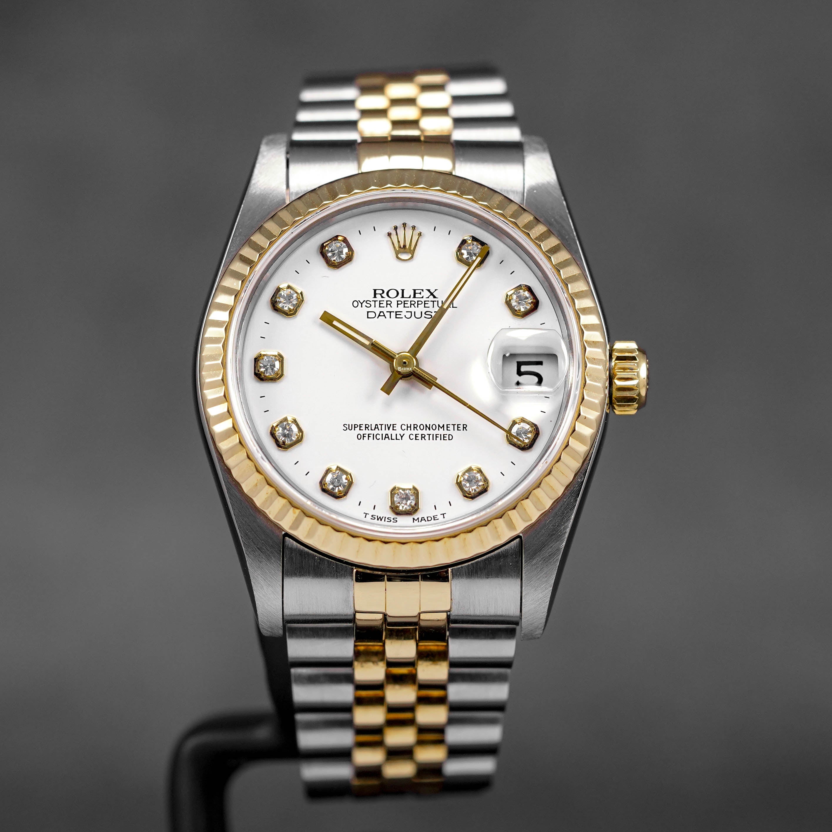 ROLEX DATEJUST 31MM TWOTONE YELLOWGOLD WHITE DIAMOND DIAL (WATCH