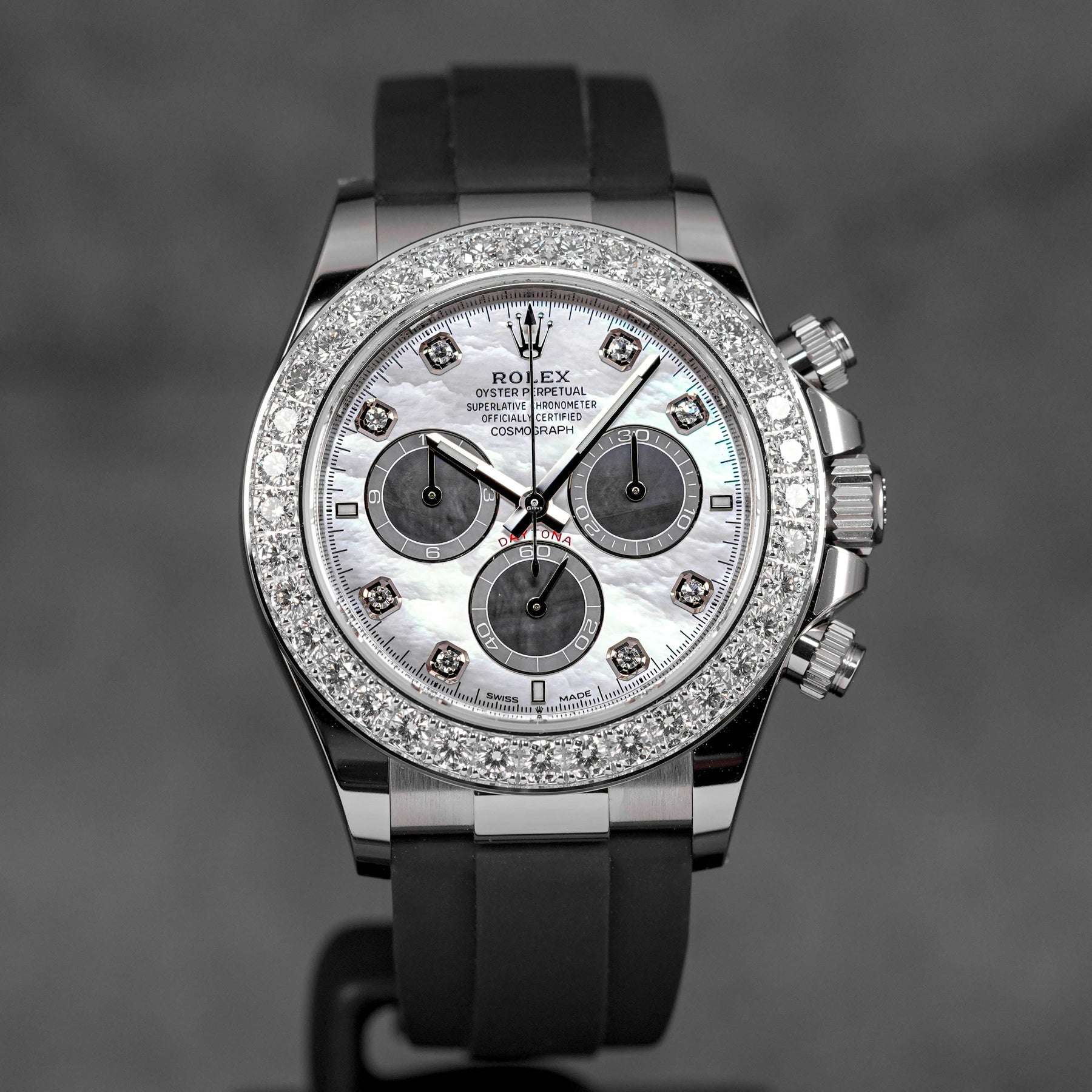 ROLEX DAYTONA OYSTERFLEX WHITEGOLD MOP DIAMOND DIAL DIAMOND BEZEL