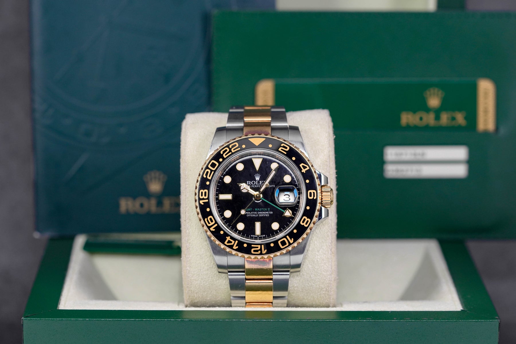 ROLEX GMT MASTER-II TWOTONE YELLOWGOLD BLACK DIAL (2011) OMNILUXE