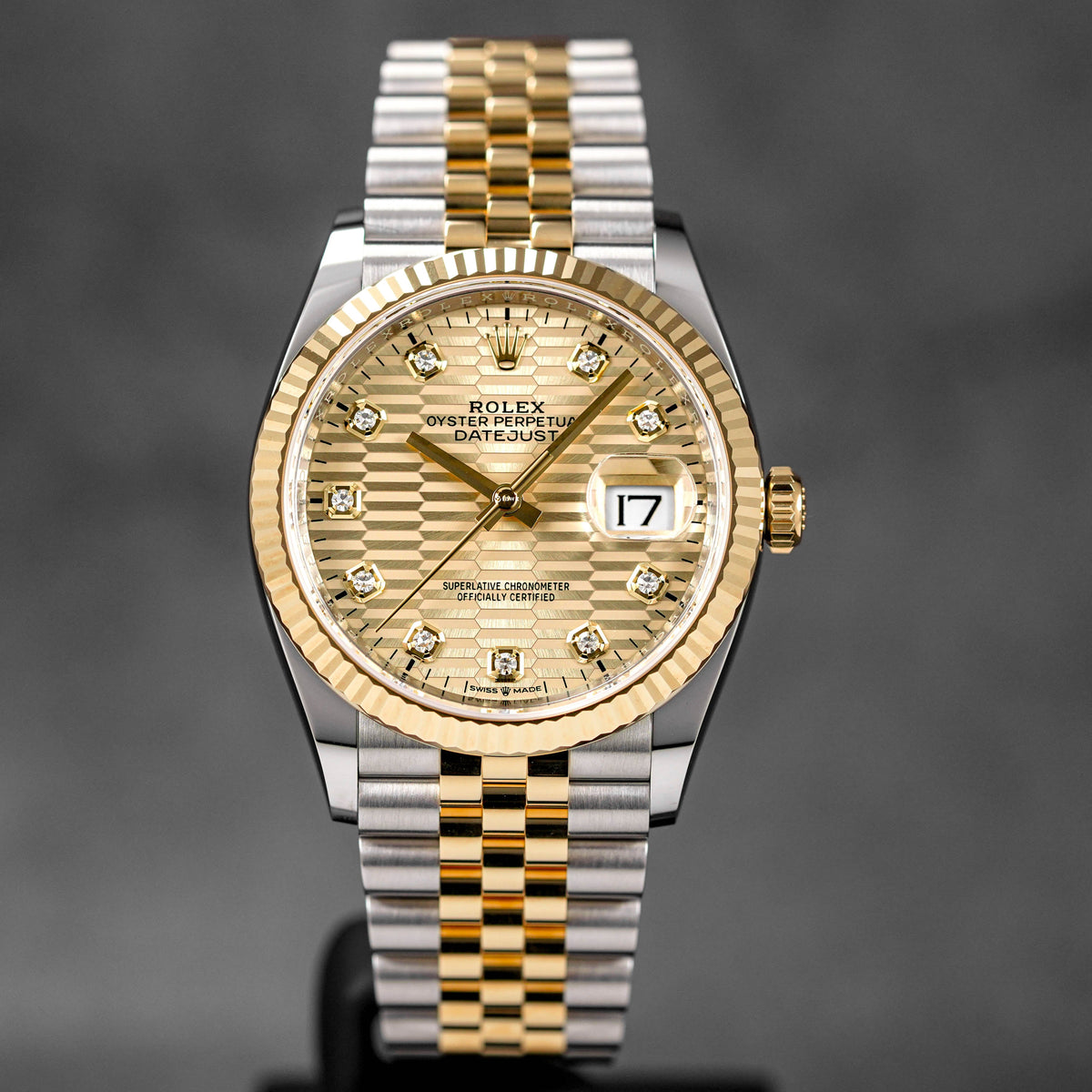 DATEJUST 36MM TWOTONE YELLOWGOLD CHAMPAGNE FLUTED DIAMOND DIAL (2023)