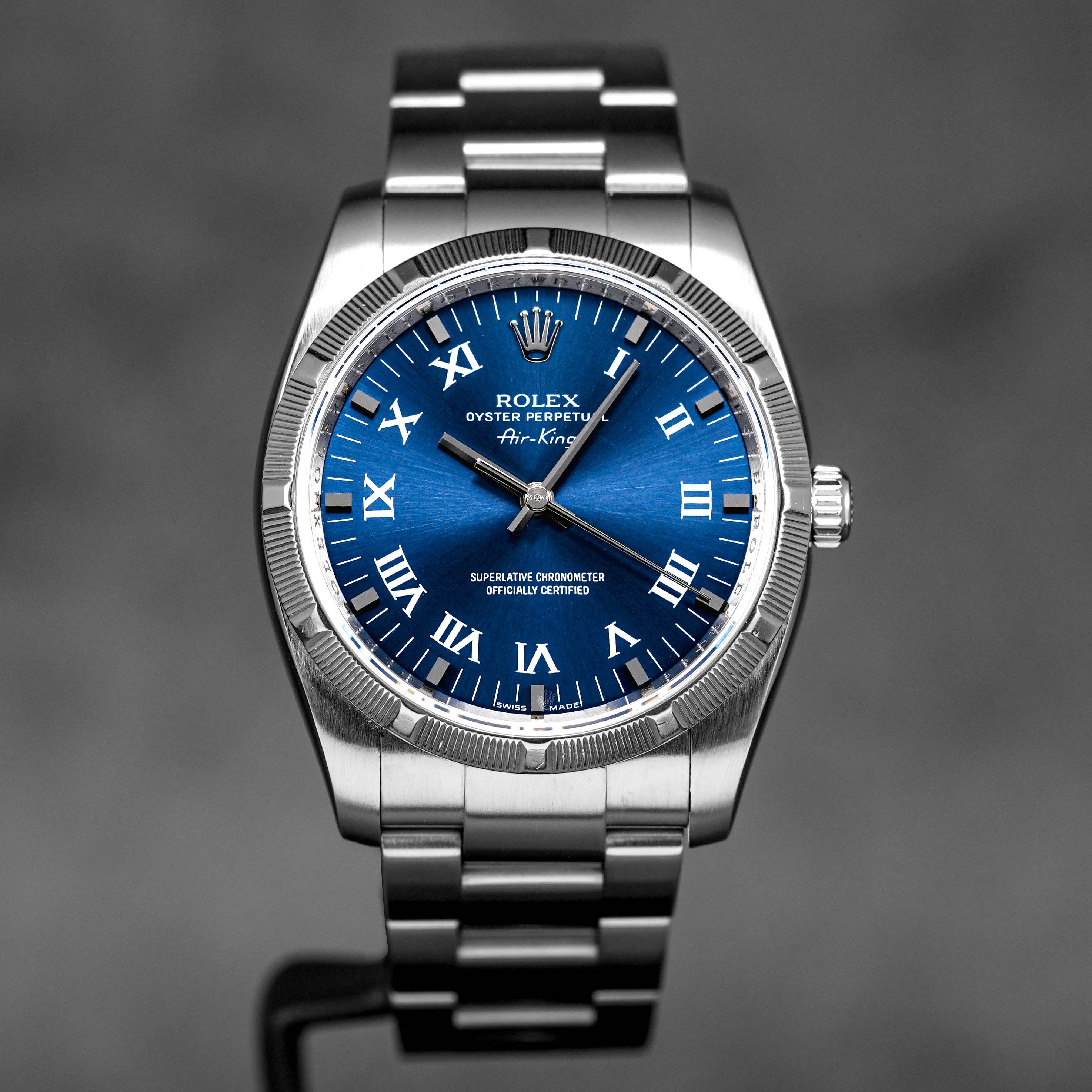 ROLEX AIR KING 34MM BLUE ROMAN DIAL (2009) OMNILUXE