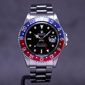GMT MASTER-II PEPSI 16750 'SWISS T DIAL' (WATCH & BOX, CIRCA 1980)