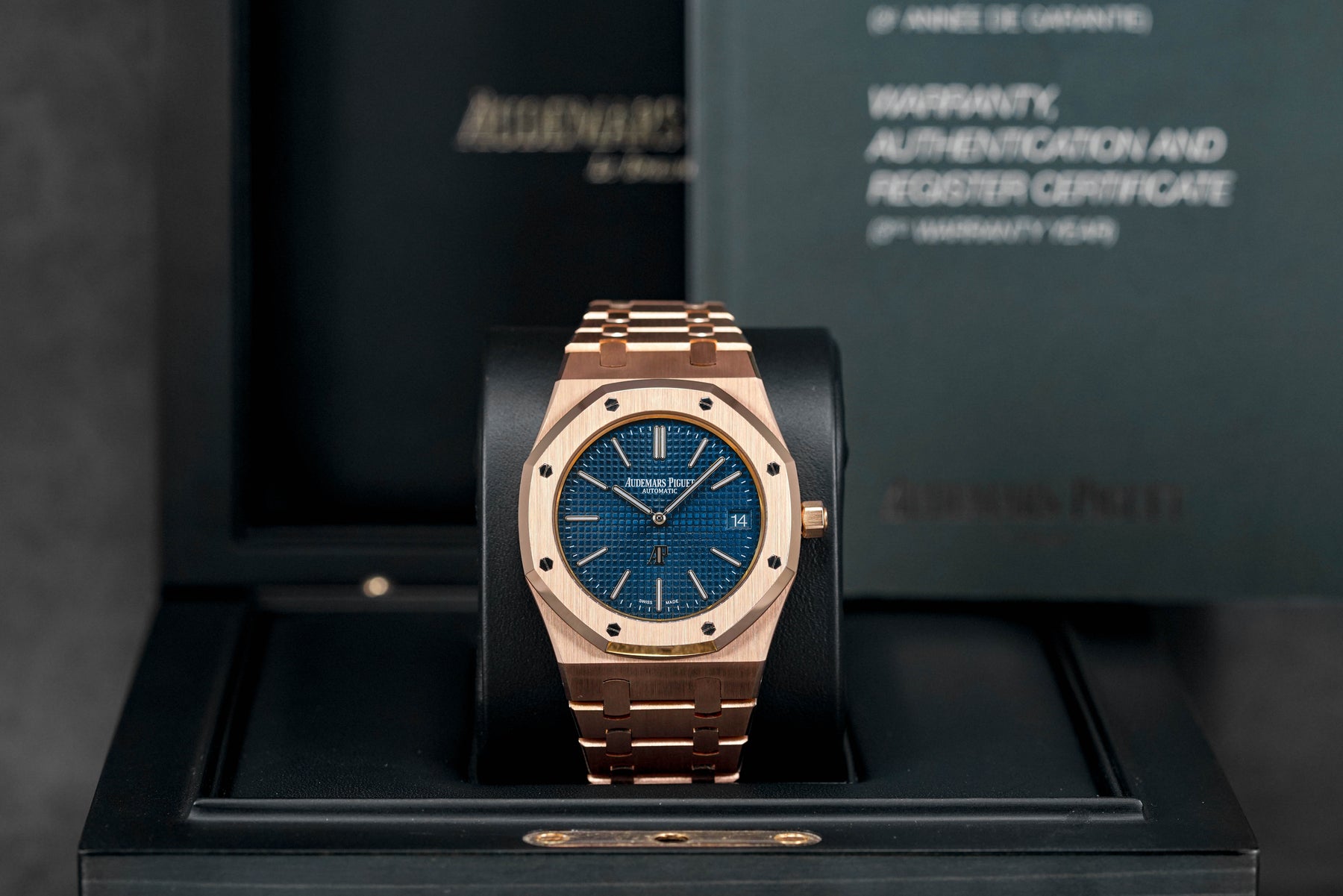 Yellow Gold Blue Dial 15202 Rose Gold Audemars Piguet Royal Oak