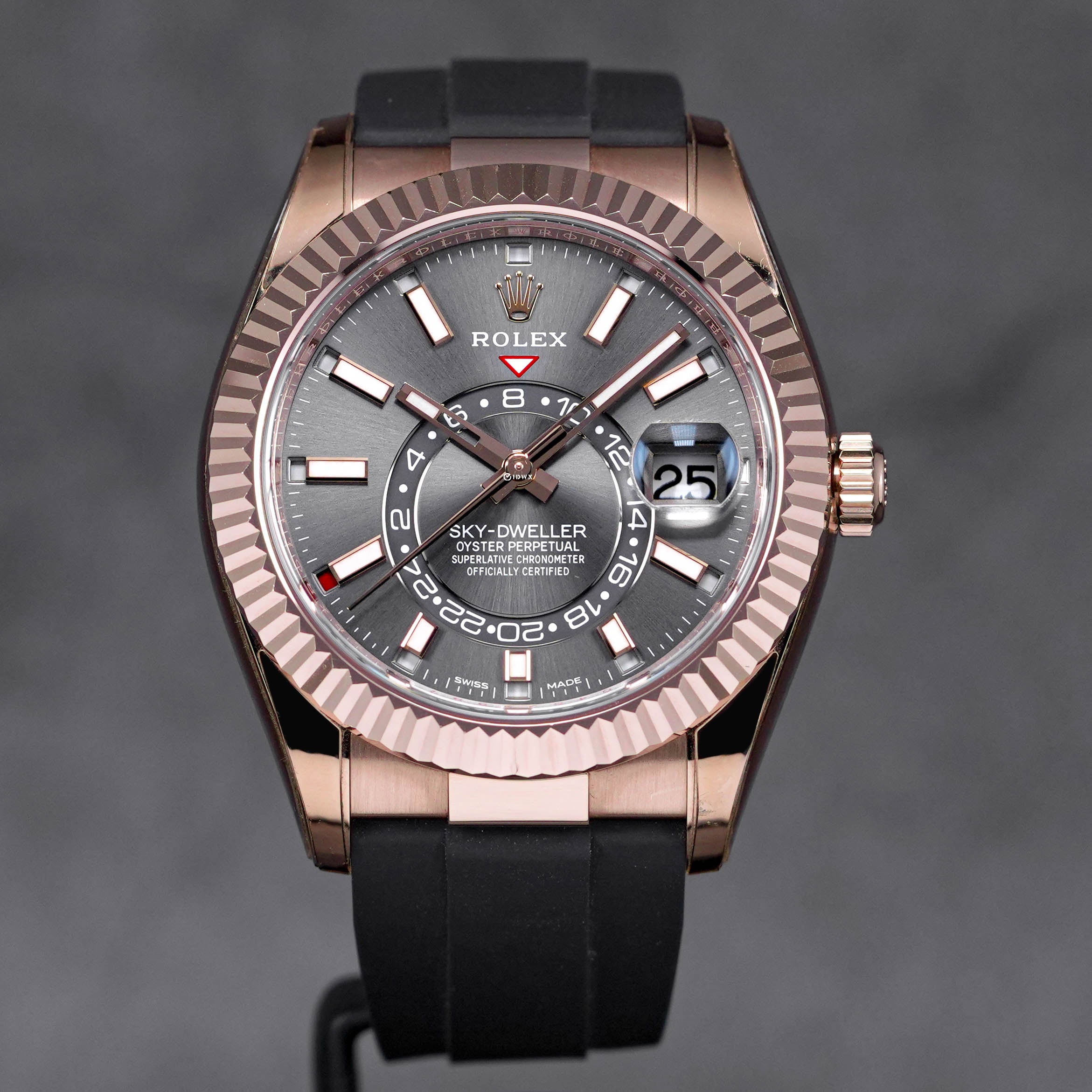 ROLEX SKY DWELLER OYSTERFLEX ROSEGOLD RHODIUM DIAL 2021 OMNILUXE