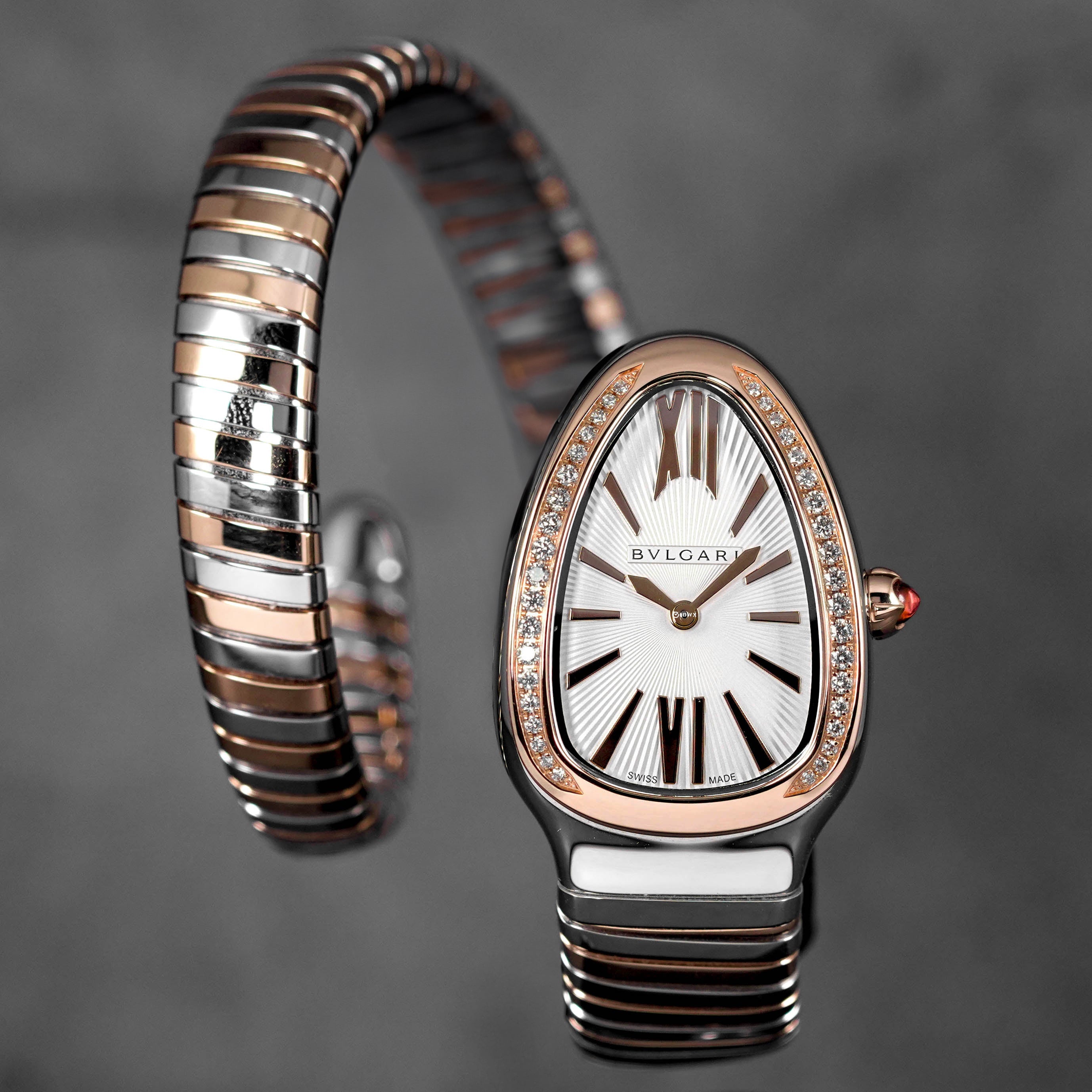 BVLGARI SERPENTI TUBOGAS TWOTONE ROSEGOLD SINGLE SPIRAL SILVER