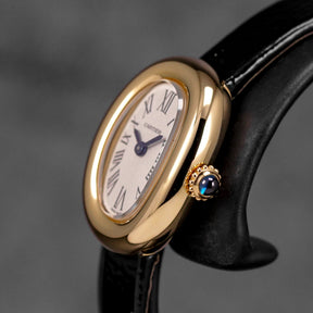 BAIGNOIRE MINI YELLOWGOLD SILVER DIAL LEATHER STRAP (2026)