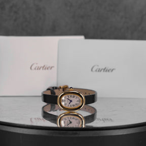 BAIGNOIRE MINI YELLOWGOLD SILVER DIAL LEATHER STRAP (2026)