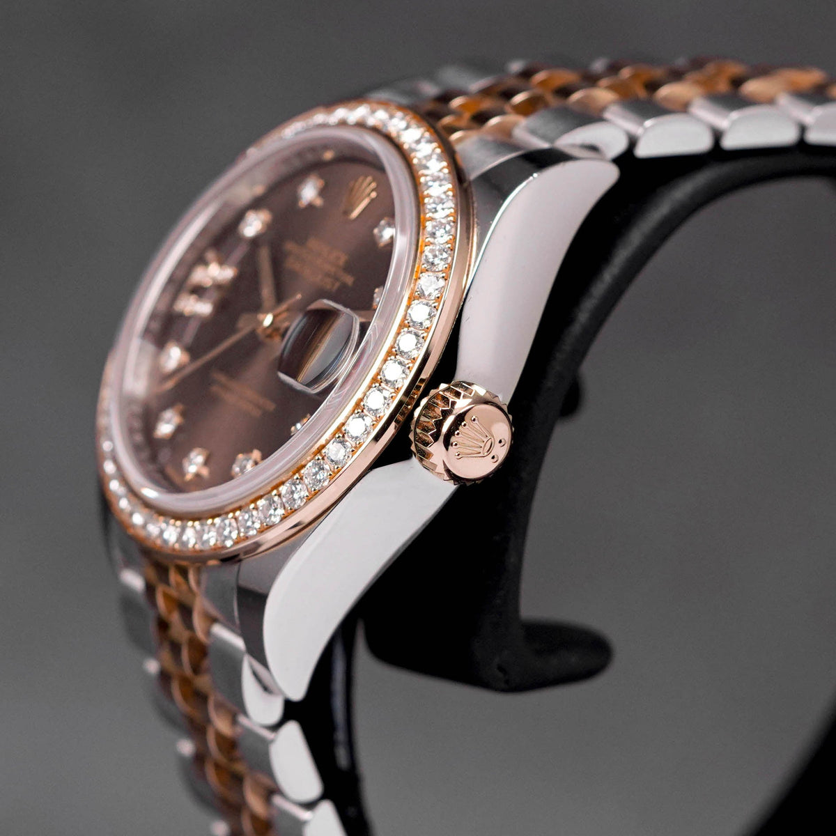 DATEJUST 28MM TWOTONE ROSEGOLD CHOCO DIAMOND RING DIAMOND DIAL (2017)