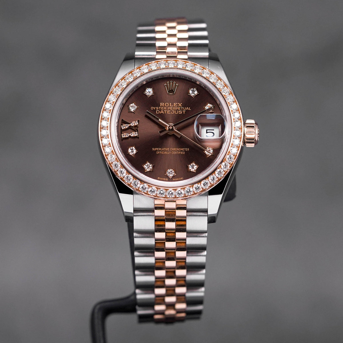 DATEJUST 28MM TWOTONE ROSEGOLD CHOCO DIAMOND RING DIAMOND DIAL (2017)