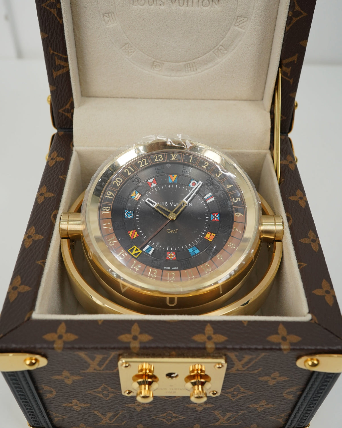 TRUNK TABLE CLOCK MONOGRAM (CLOCK & BOX)