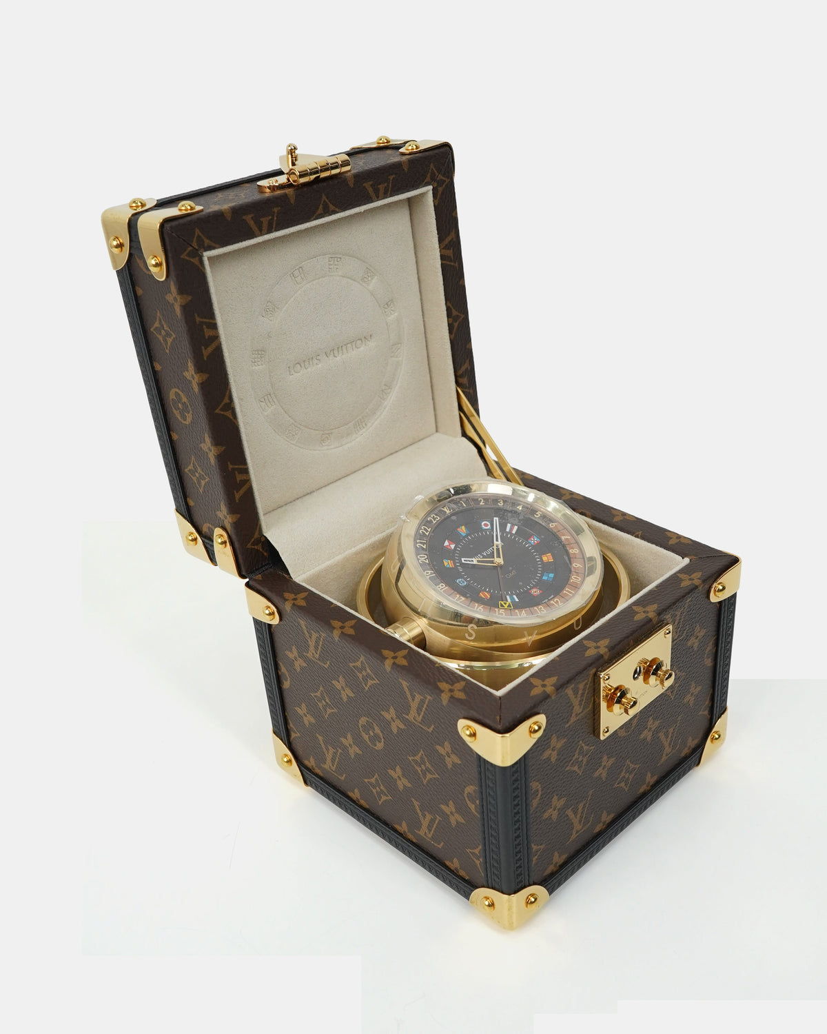 TRUNK TABLE CLOCK MONOGRAM (CLOCK & BOX)