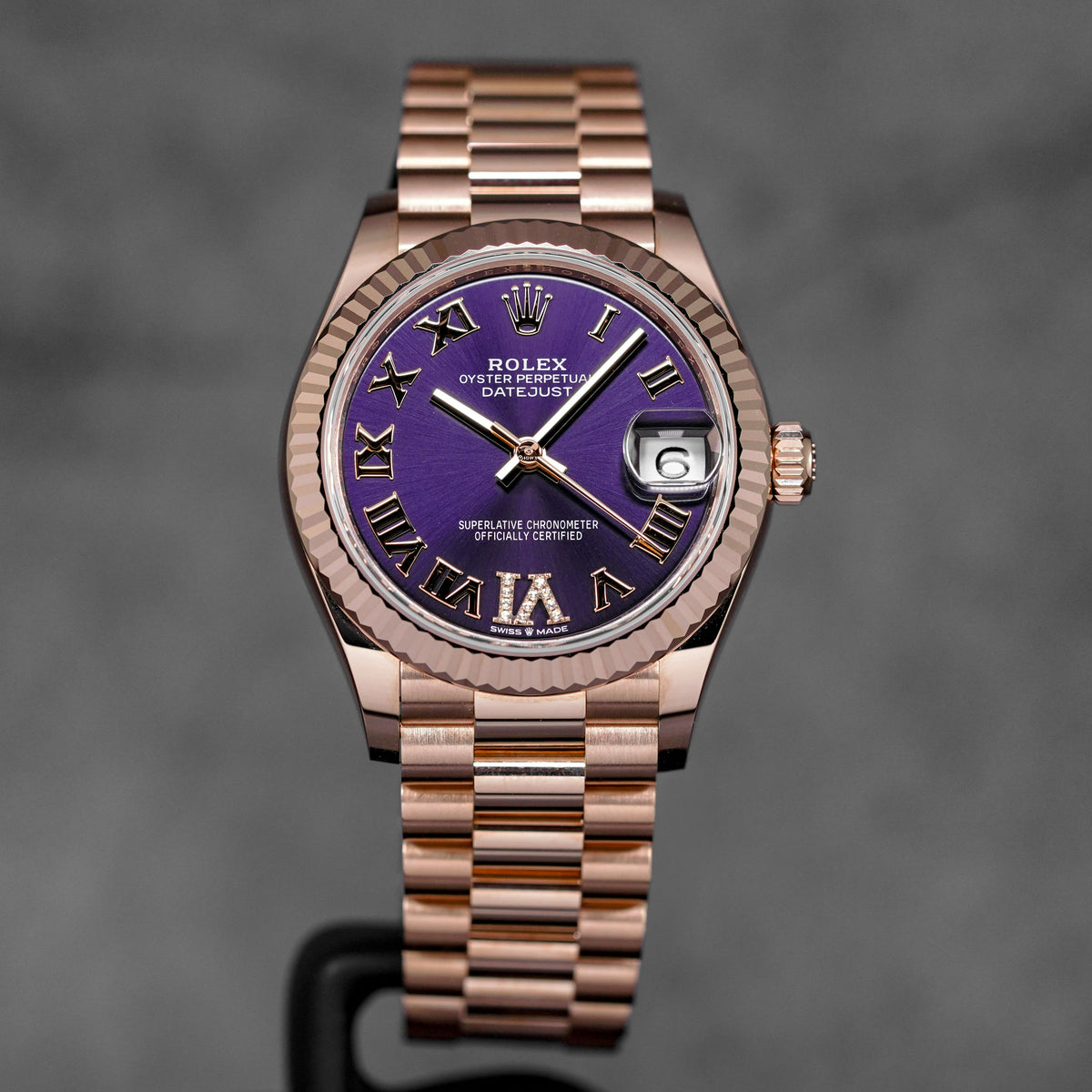 DATEJUST 31MM ROSEGOLD AUBERGINE ROMAN DIAL DIAMOND ON VI (2025)