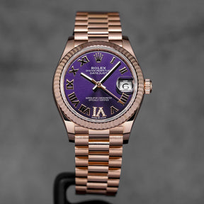 DATEJUST 31MM ROSEGOLD AUBERGINE ROMAN DIAL DIAMOND ON VI (2025)