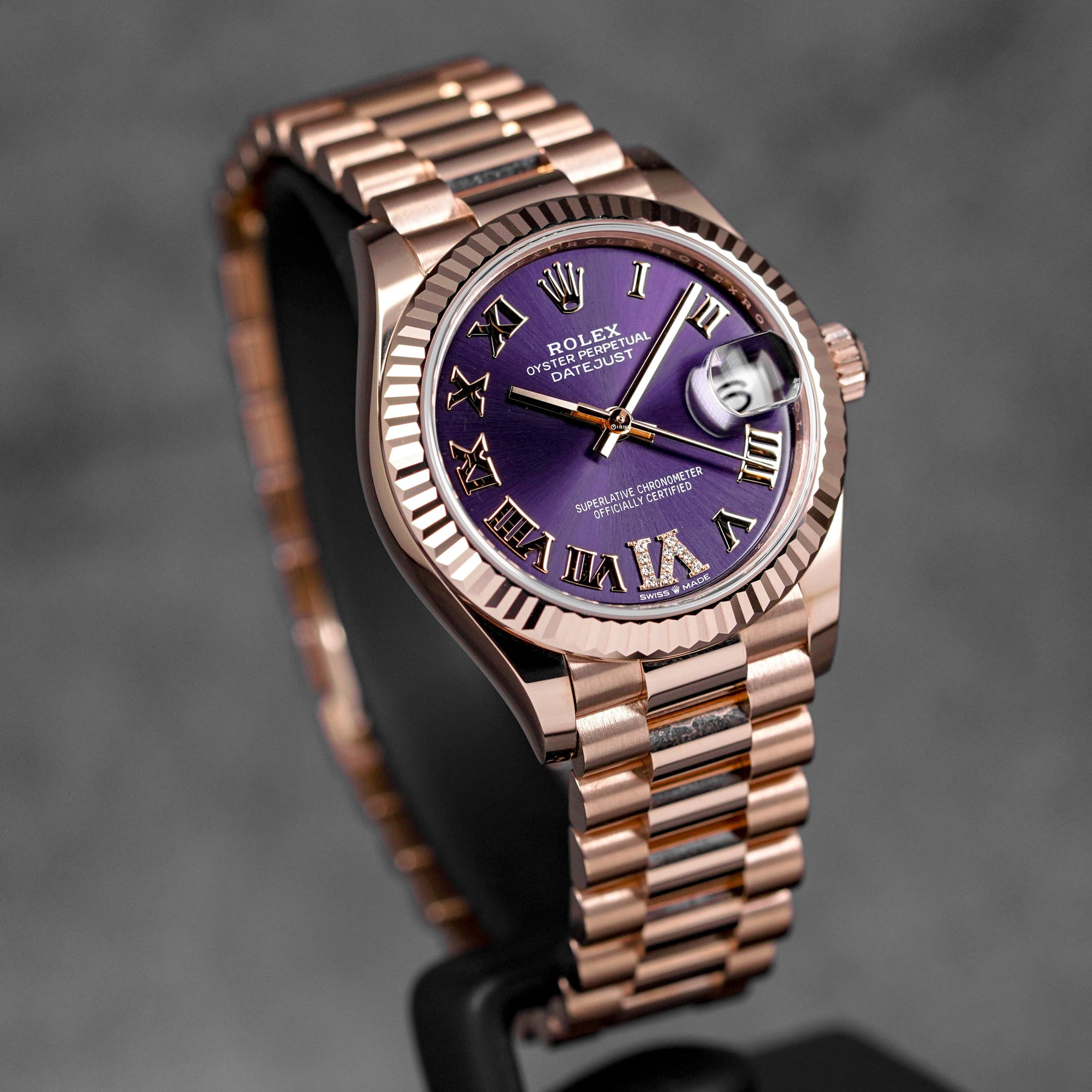 DATEJUST 31MM ROSEGOLD AUBERGINE ROMAN DIAL DIAMOND ON VI (2025)