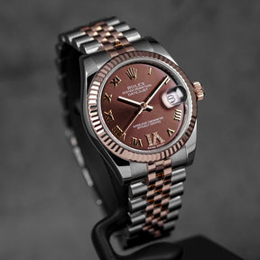 DATEJUST 31MM TWOTONE ROSEGOLD CHOCO ROMAN DIAL DIAMOND ON VI (2016)