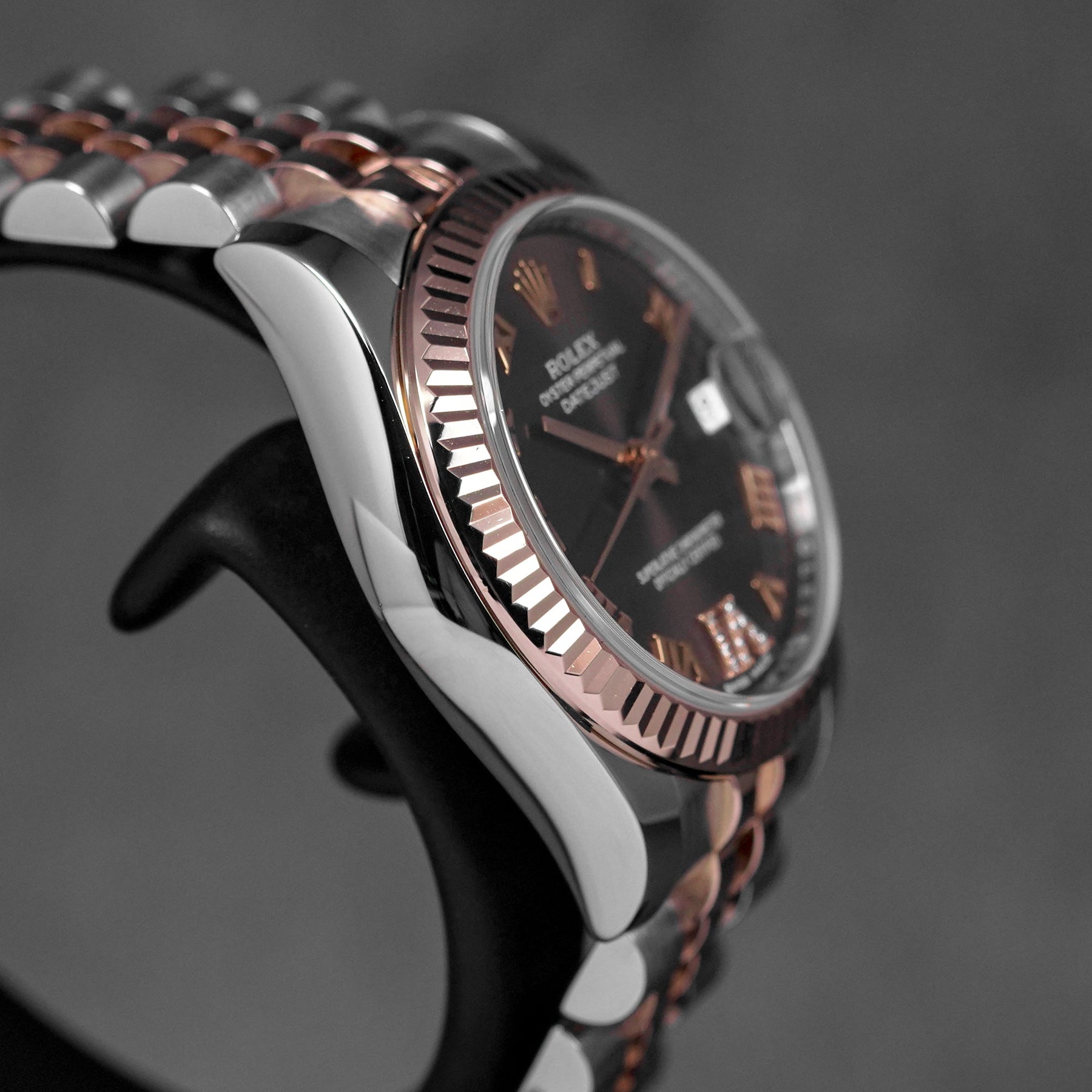 DATEJUST 31MM TWOTONE ROSEGOLD CHOCO ROMAN DIAL DIAMOND ON VI (2016)