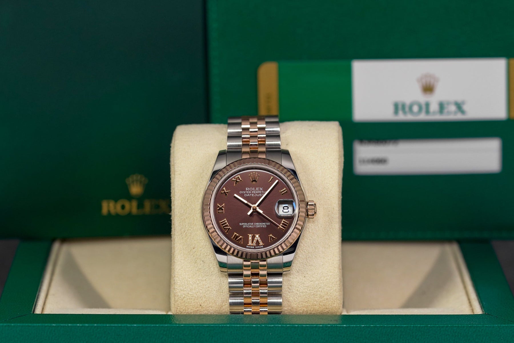 DATEJUST 31MM TWOTONE ROSEGOLD CHOCO ROMAN DIAL DIAMOND ON VI (2016)