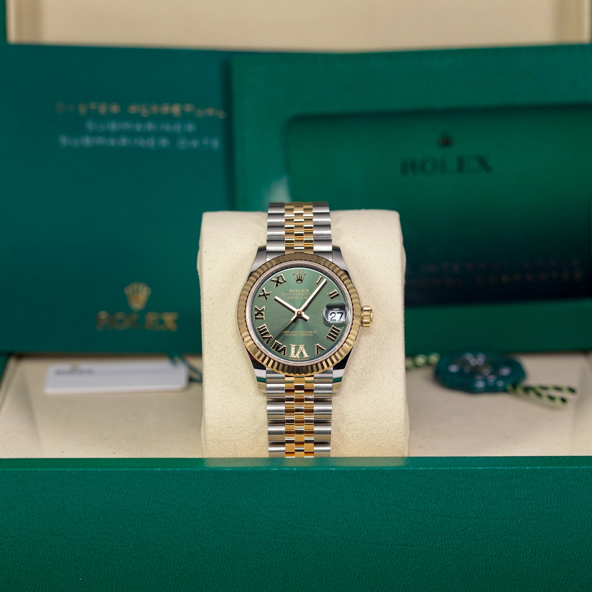 DATEJUST 31MM TWOTONE YELLOWGOLD OLIVE GREEN DIAL DIAMOND ON VI (2026)
