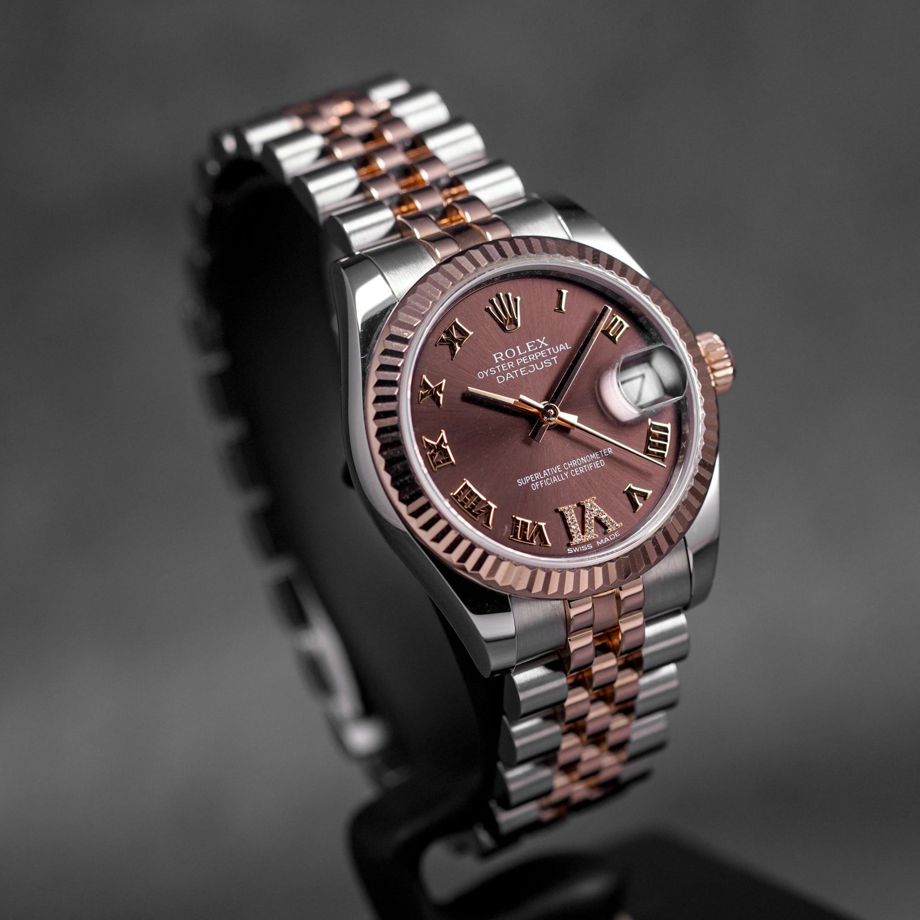 DATEJUST 31MM TWOTONE ROSEGOLD CHOCO ROMAN DIAL DIAMOND ON VI (2016)