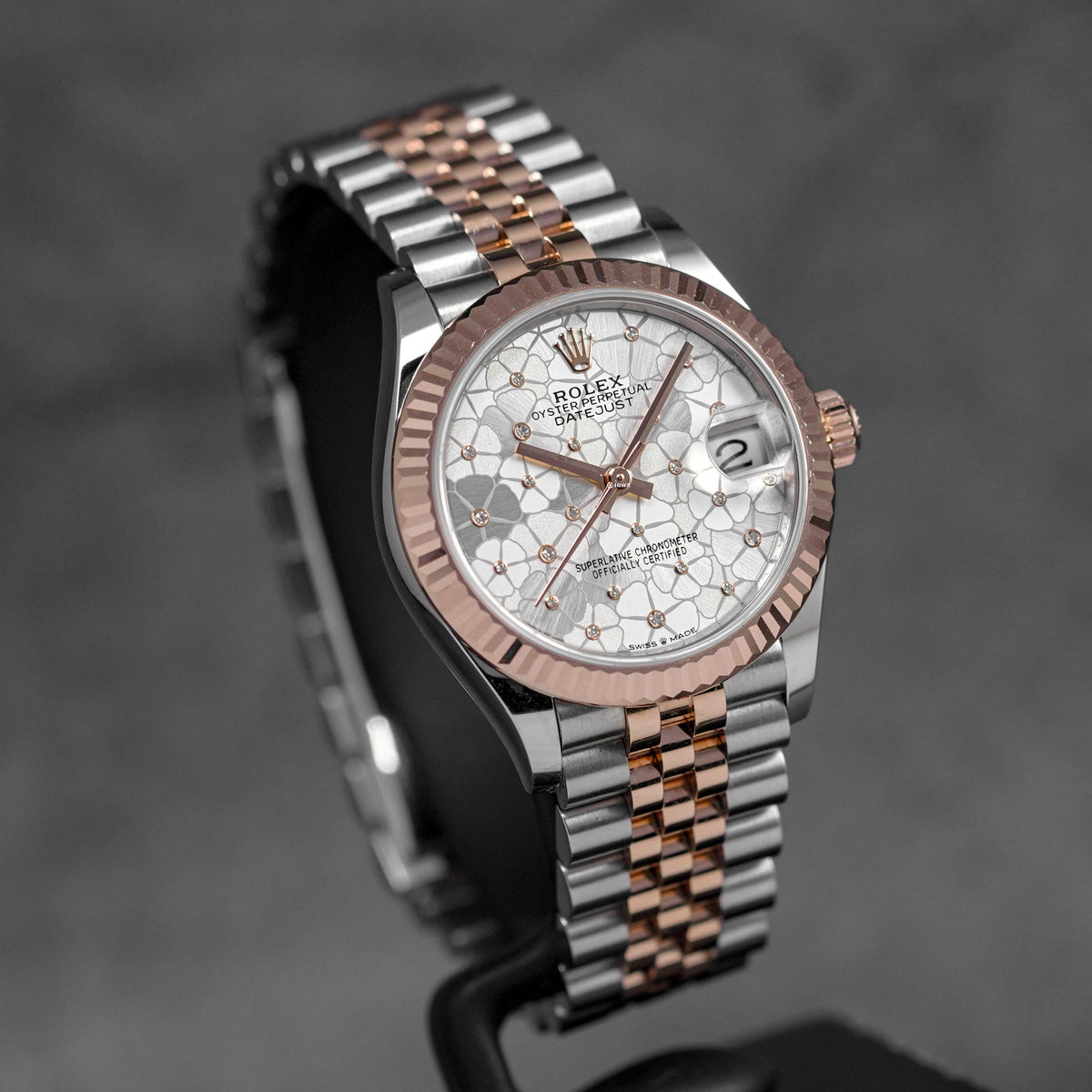 DATEJUST 31MM TWOTONE ROSEGOLD SILVER FLORAL DIAMOND DIAL (2023)