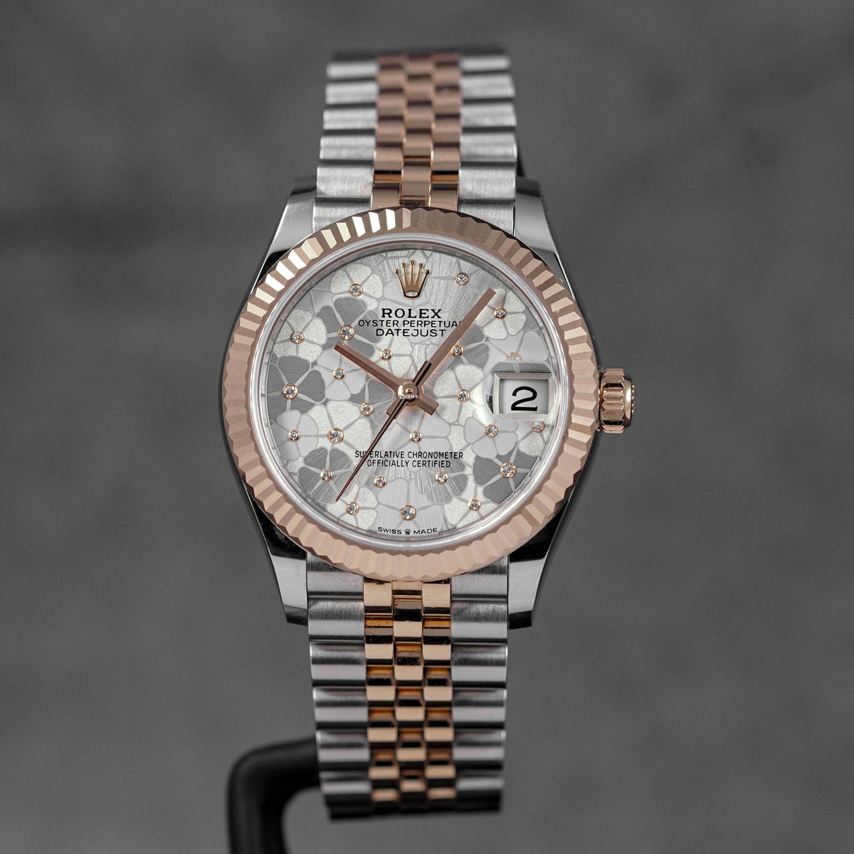 DATEJUST 31MM TWOTONE ROSEGOLD SILVER FLORAL DIAMOND DIAL (2023)