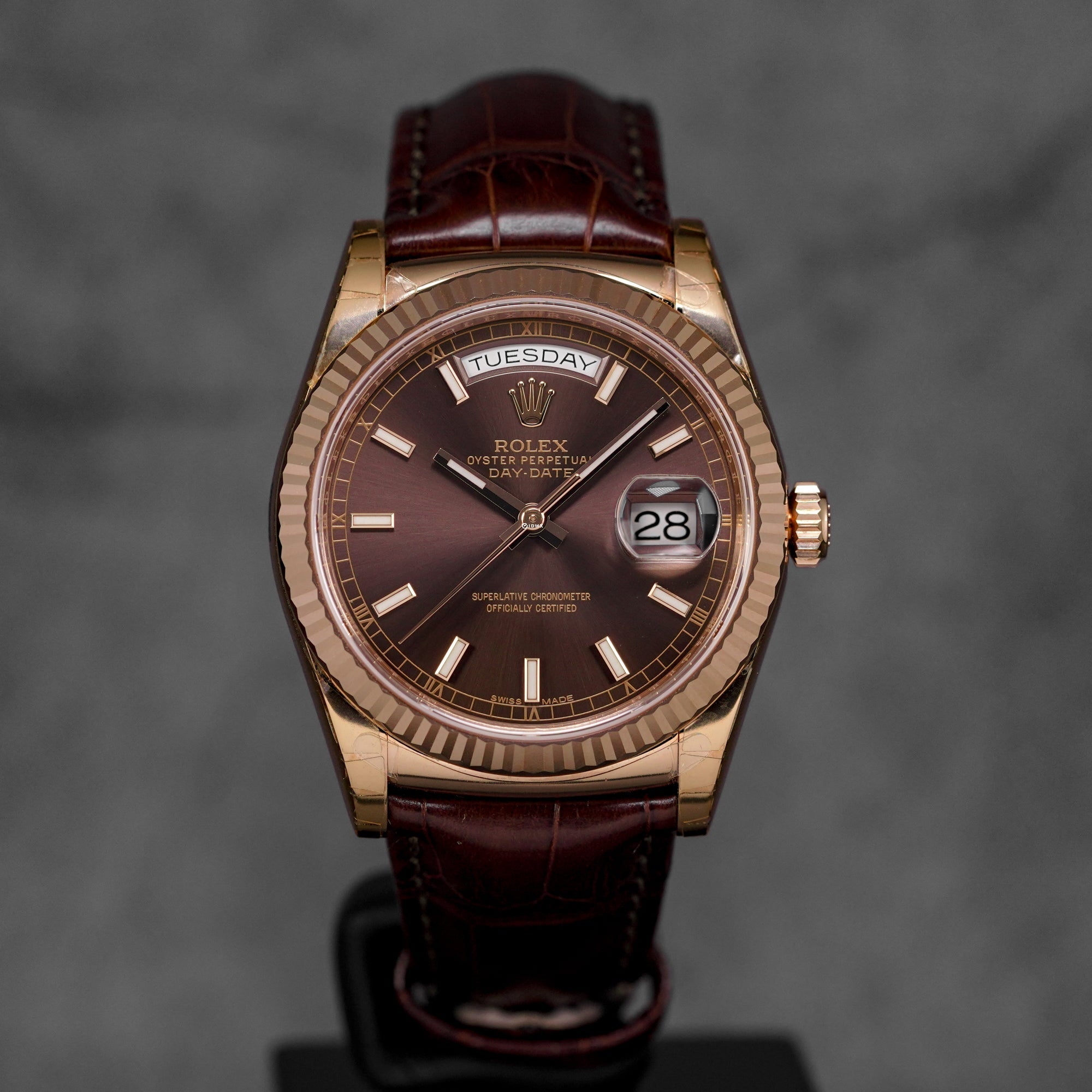 DAYDATE 36MM ROSEGOLD CHOCO DIAL LEATHER STRAP (2014)