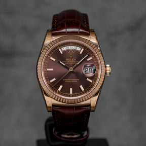 DAYDATE 36MM ROSEGOLD CHOCO DIAL LEATHER STRAP (2014)