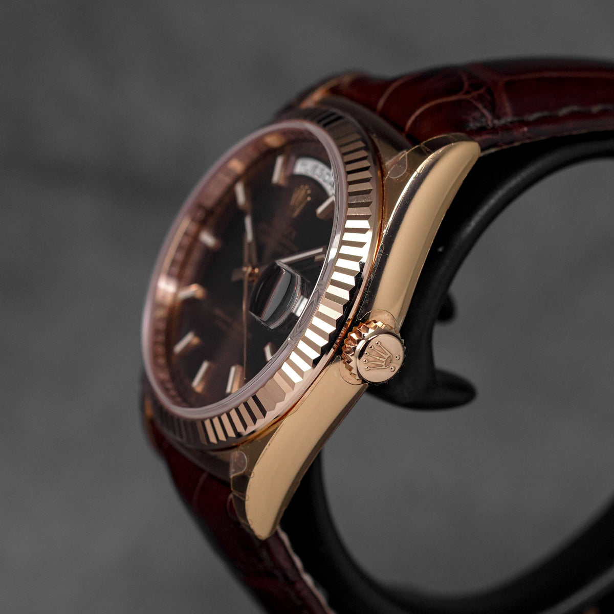 DAYDATE 36MM ROSEGOLD CHOCO DIAL LEATHER STRAP (2014)