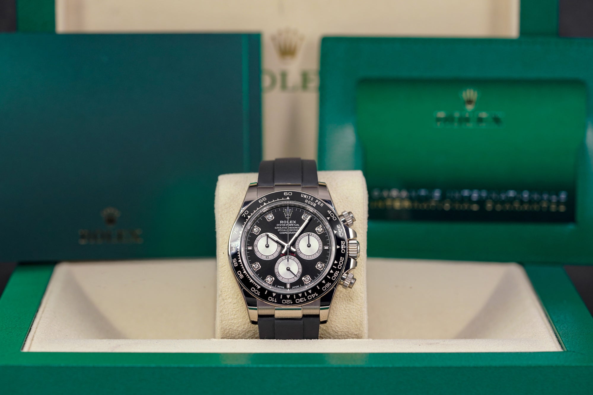 DAYTONA OYSTERFLEX WHITEGOLD BLACK DIAMOND DIAL RING BEZEL (2025)
