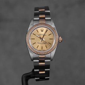 OYSTER PERPETUAL 24MM TWOTONE YELLOWGOLD CHAMPAGNE DIAL (WATCH ONLY)