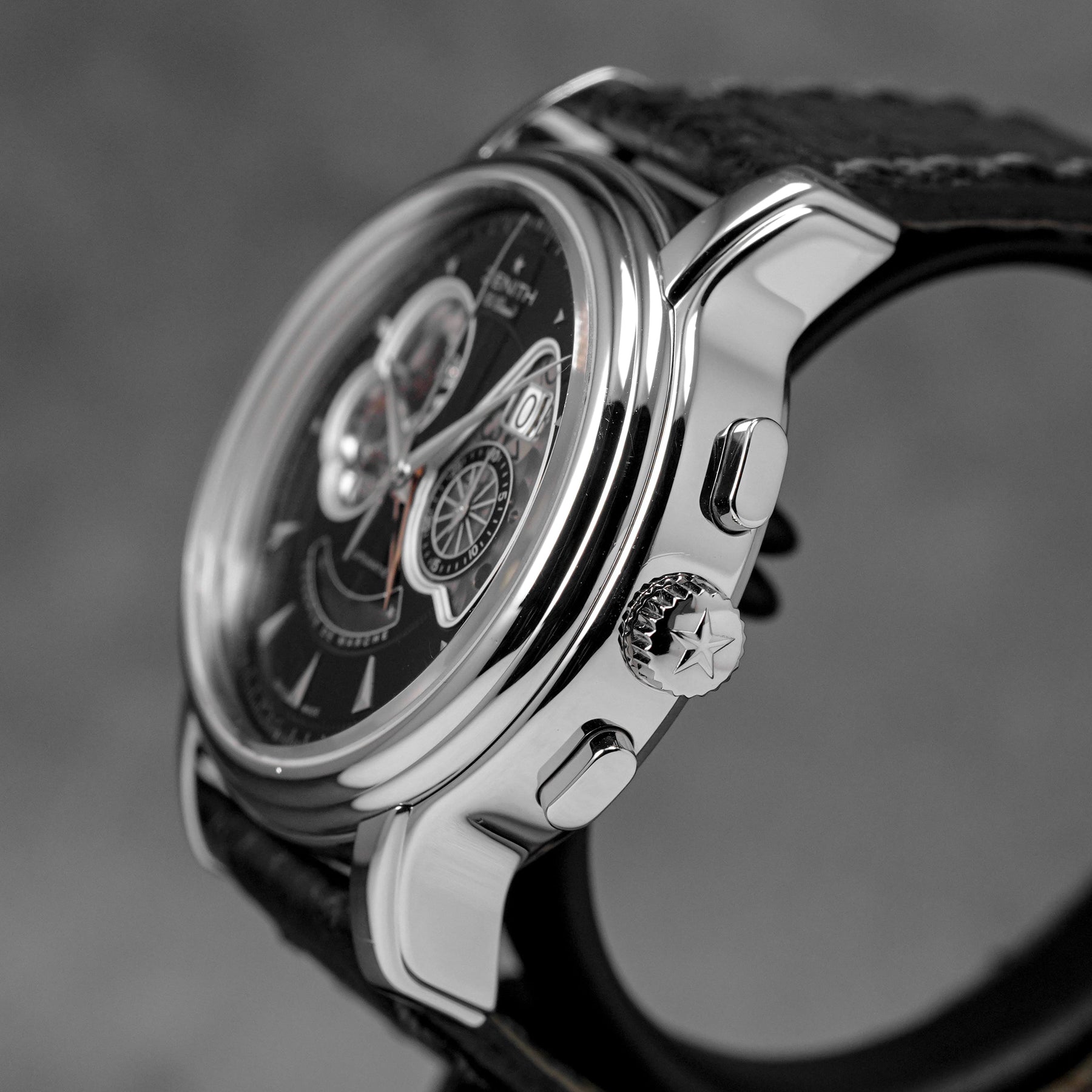 harga zenith chrono open grande date black