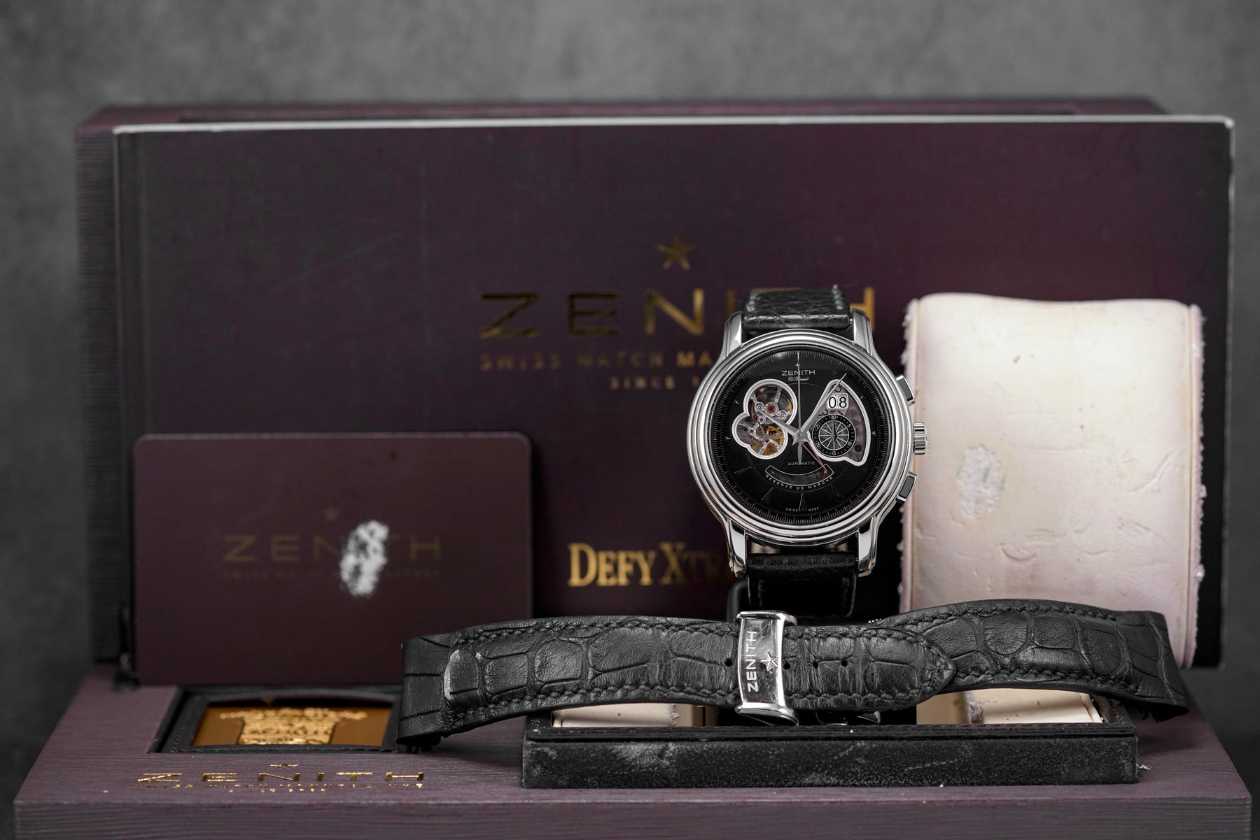 harga zenith chrono open grande date black