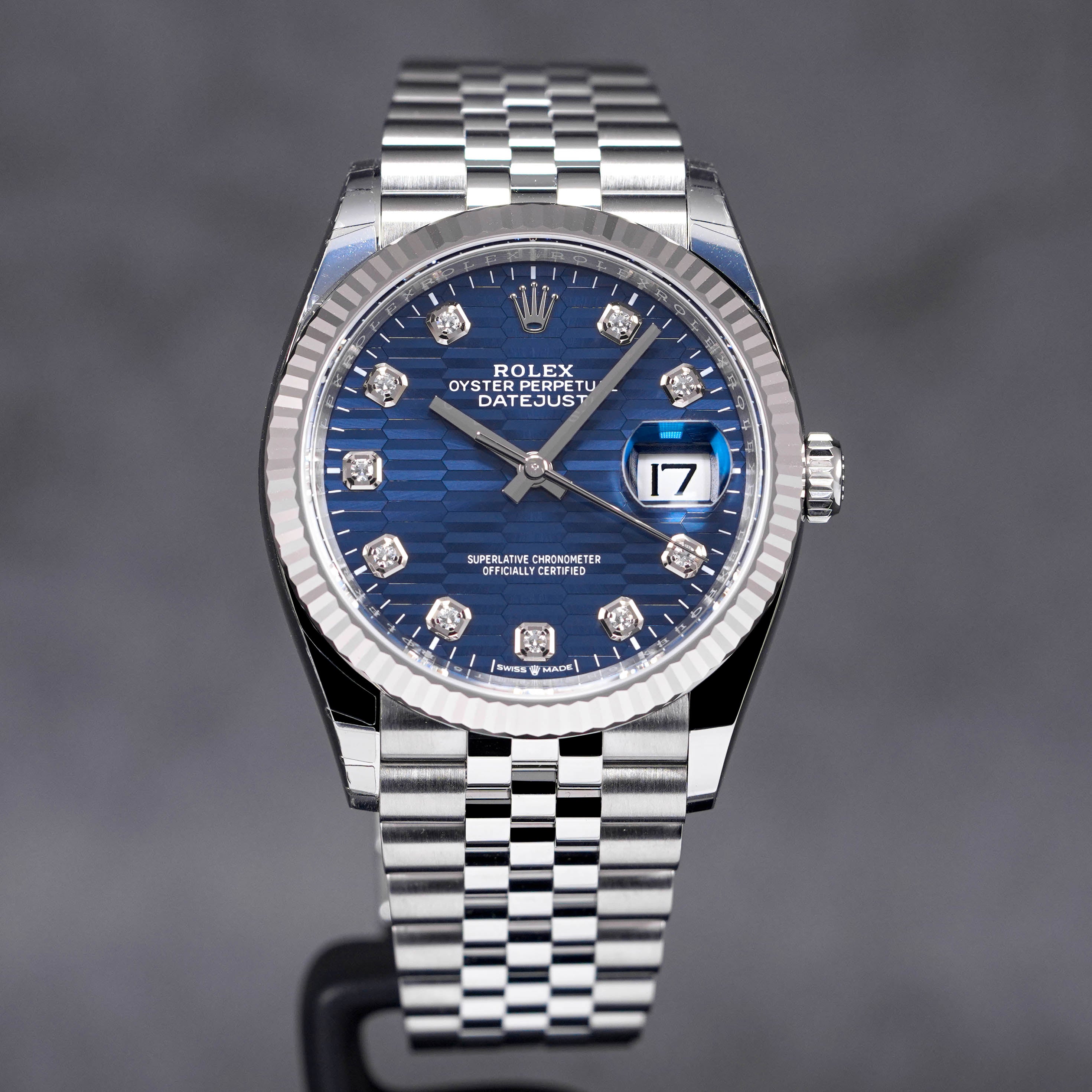 ROLEX DATEJUST 36MM BLUE FLUTED DIAL DIAMOND INDEX (2023) - OMNILUXE