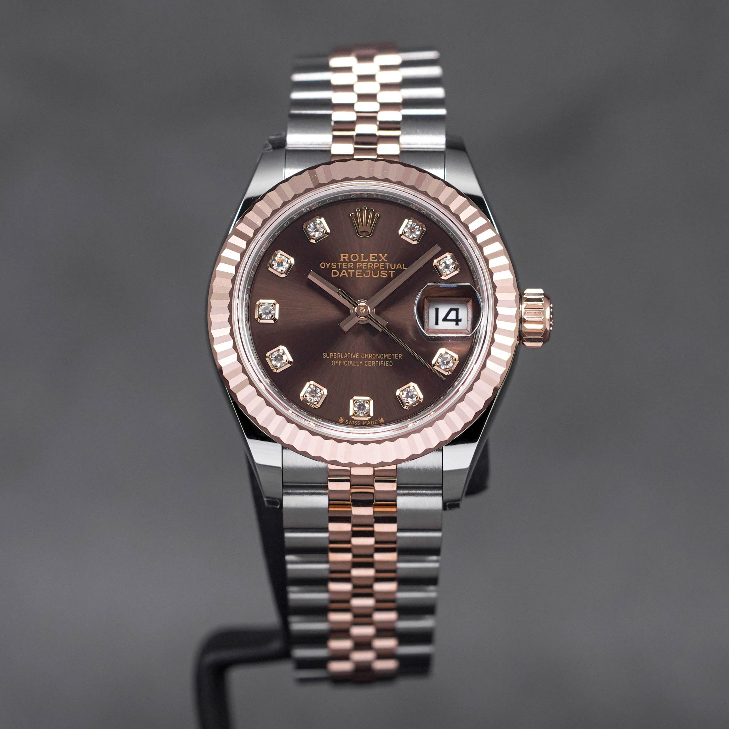 ROLEX DATEJUST 28MM TWOTONE ROSEGOLD CHOCO DIAMOND DIAL (2023) - OMNILUXE