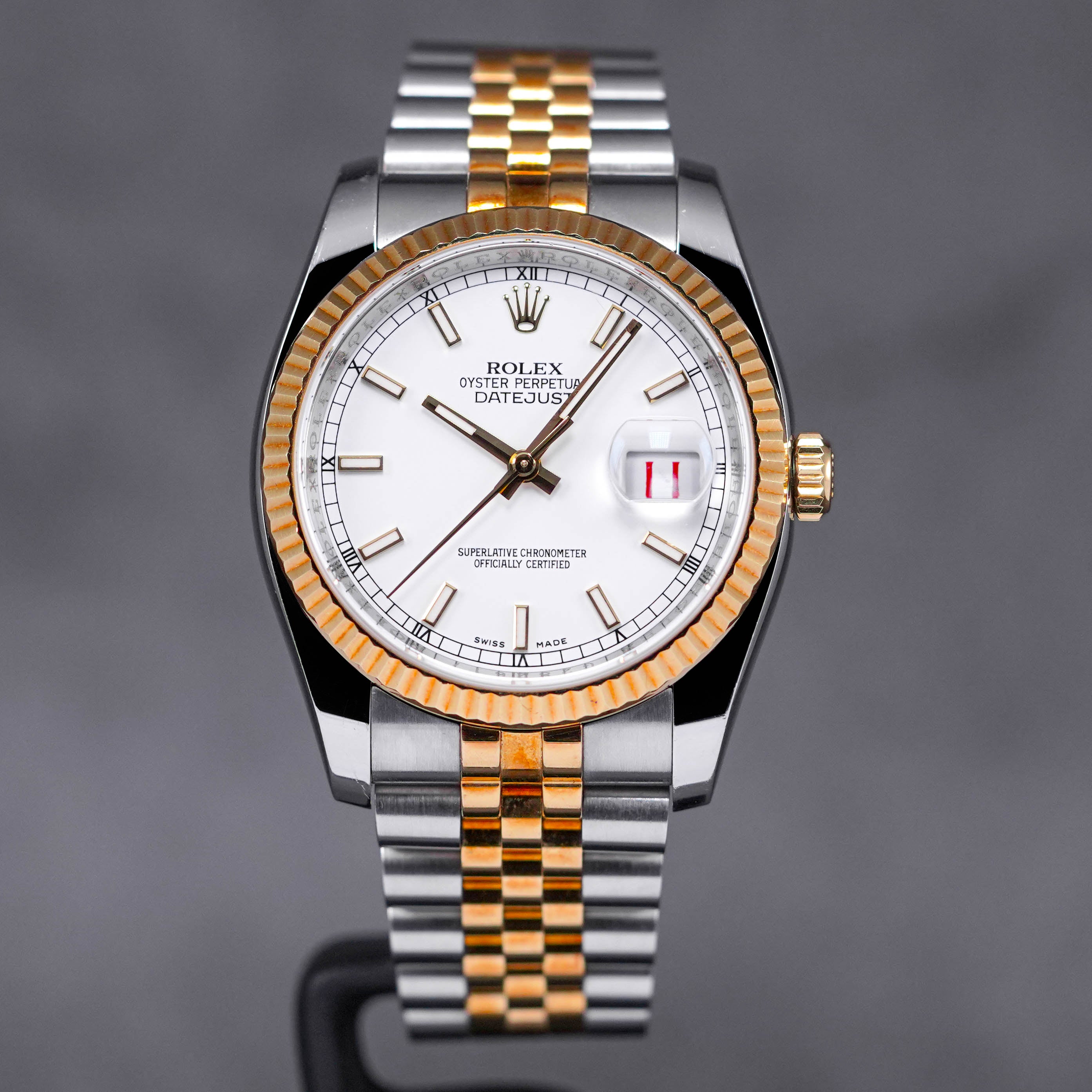 ROLEX DATEJUST 36MM TWOTONE YELLOW GOLD WHITE DIAL ROULETTE DATE WHEEL ...