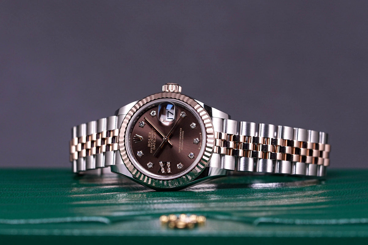 DATEJUST TWOTONE ROSEGOLD CHOCO DIAMOND ON IX