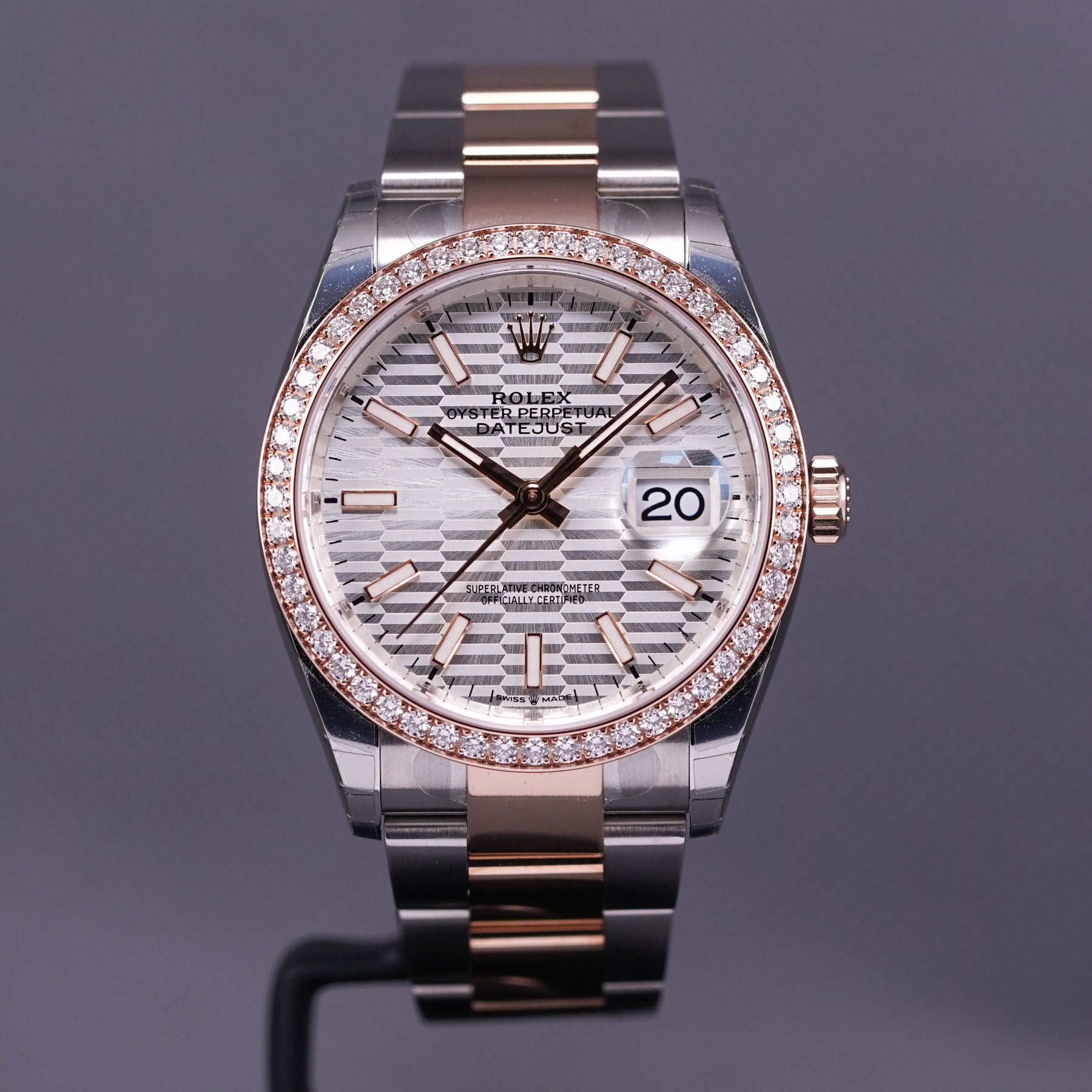 DATEJUST 36MM TWOTONE ROSEGOLD FLUTED DIAL DIAMOND BEZEL