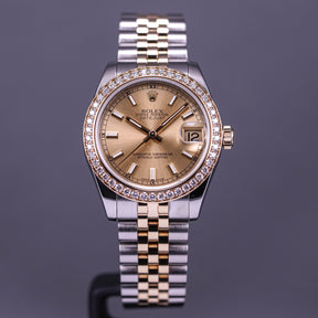 DATEJUST 31MM TWOTONE YELLOWGOLD DIAMOND RING CHAMPAGNE DIAL (2012)